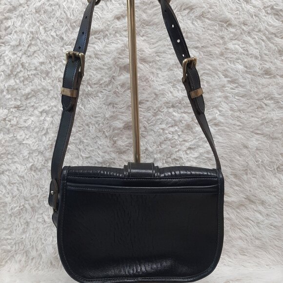 Vintage Bag by Calder of Canada Black Pebbled Leather Shoulder Bag w/ Solid Bras - Picture 3 of 11